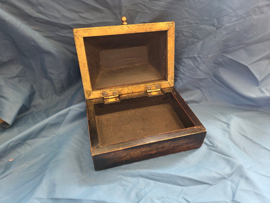 Vintage Brass Embossed Pyramid Trinket Box | Dark Wood Base