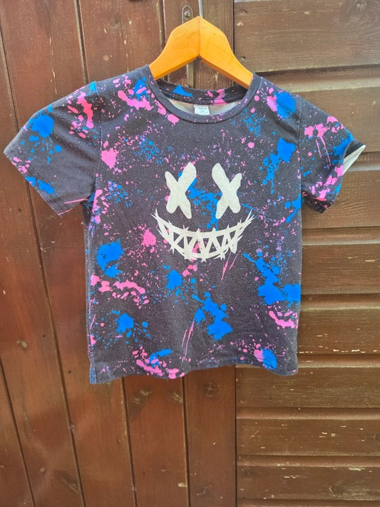 Dark grey paint splat smiley face graphic t-shirt age 5