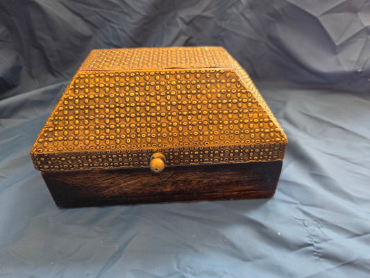 Vintage Brass Embossed Pyramid Trinket Box | Dark Wood Base