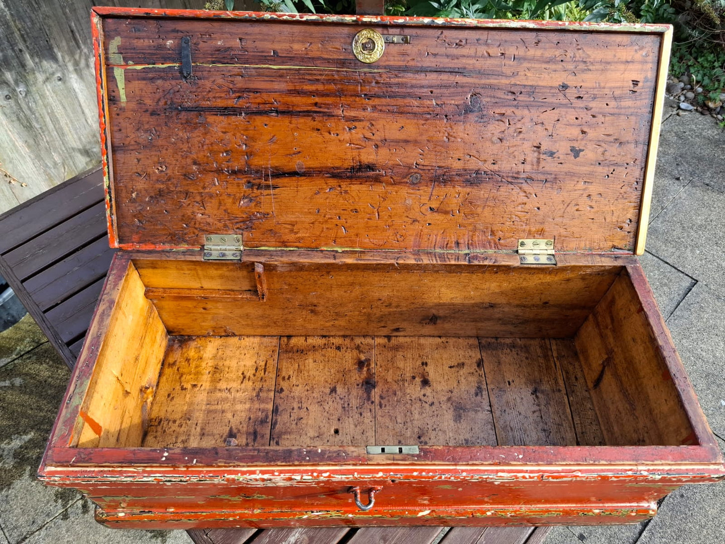 The Red Trunk | Antique Distressed Painted Wooden Chest