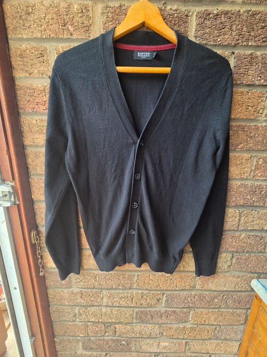 Burton Menswear black fine knit cardigan - front view