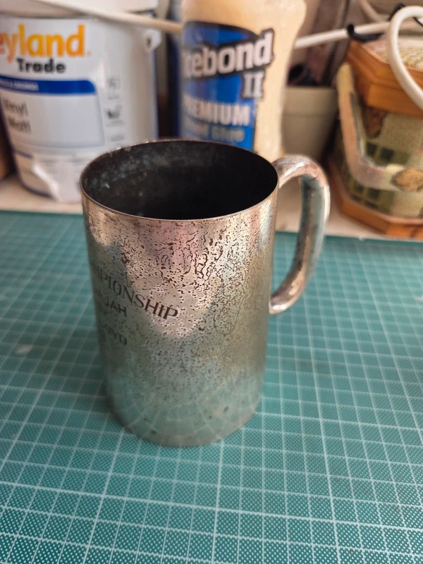 Antique silver plated tankard - reverse side showing Championship engraving