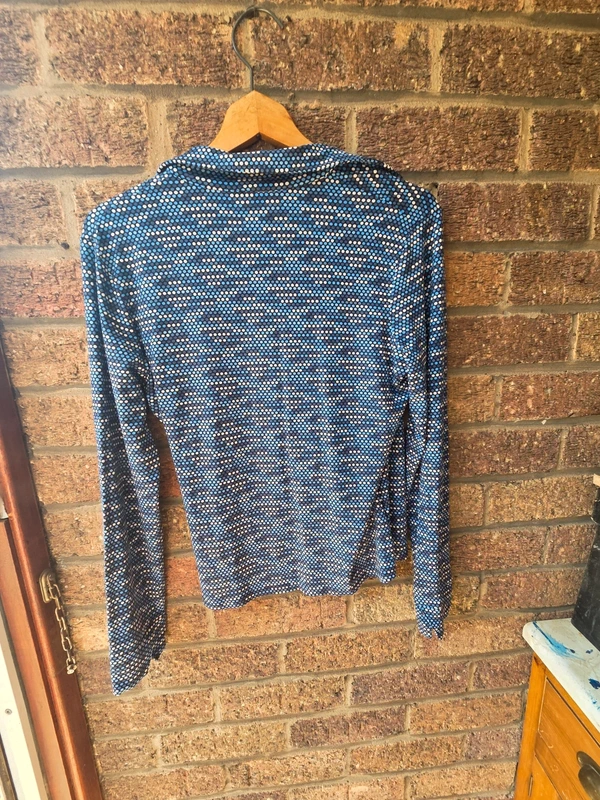 Next navy polka dot wrap top - back view