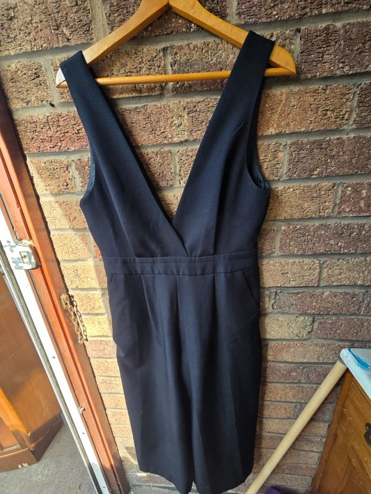 Miss Selfridge black V neck playsuit - front view