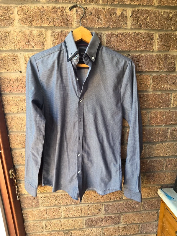 River Island grey double collar slim fit shirt - front view